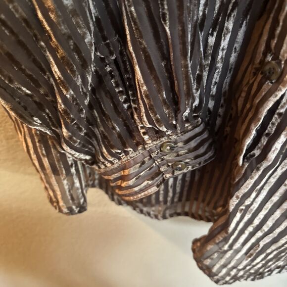 Anthropologie Forever that Girl Brown Velour Striped Long Sleeve ButtonUp  2X - Picture 8 of 9